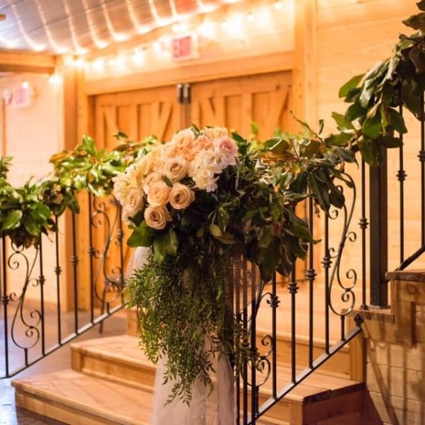 staircase decorated with flowers